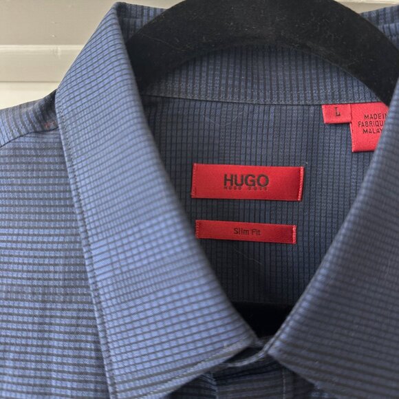 Hugo by Hugo Boss Slim Fit Dark Blue Button Up Dress Shirt, Size Large - Picture 3 of 6
